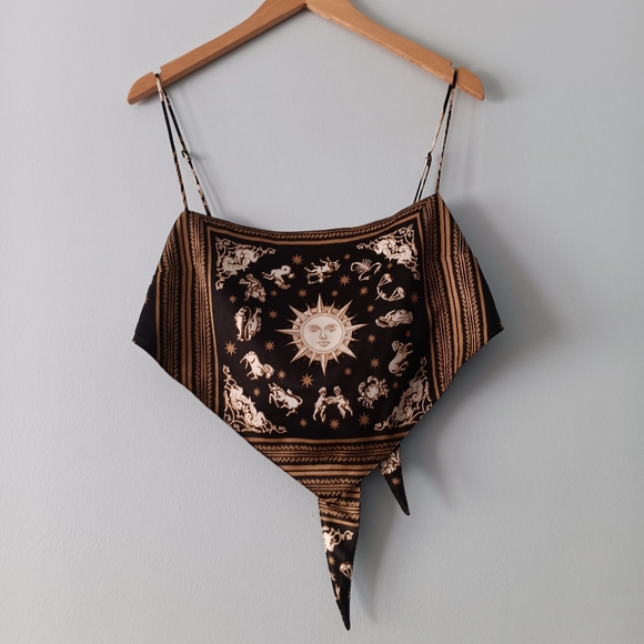 Danielle Bernstein Celestial Zodiac Handkerchief Bandana Top Black Gold L - Picture 2 of 7